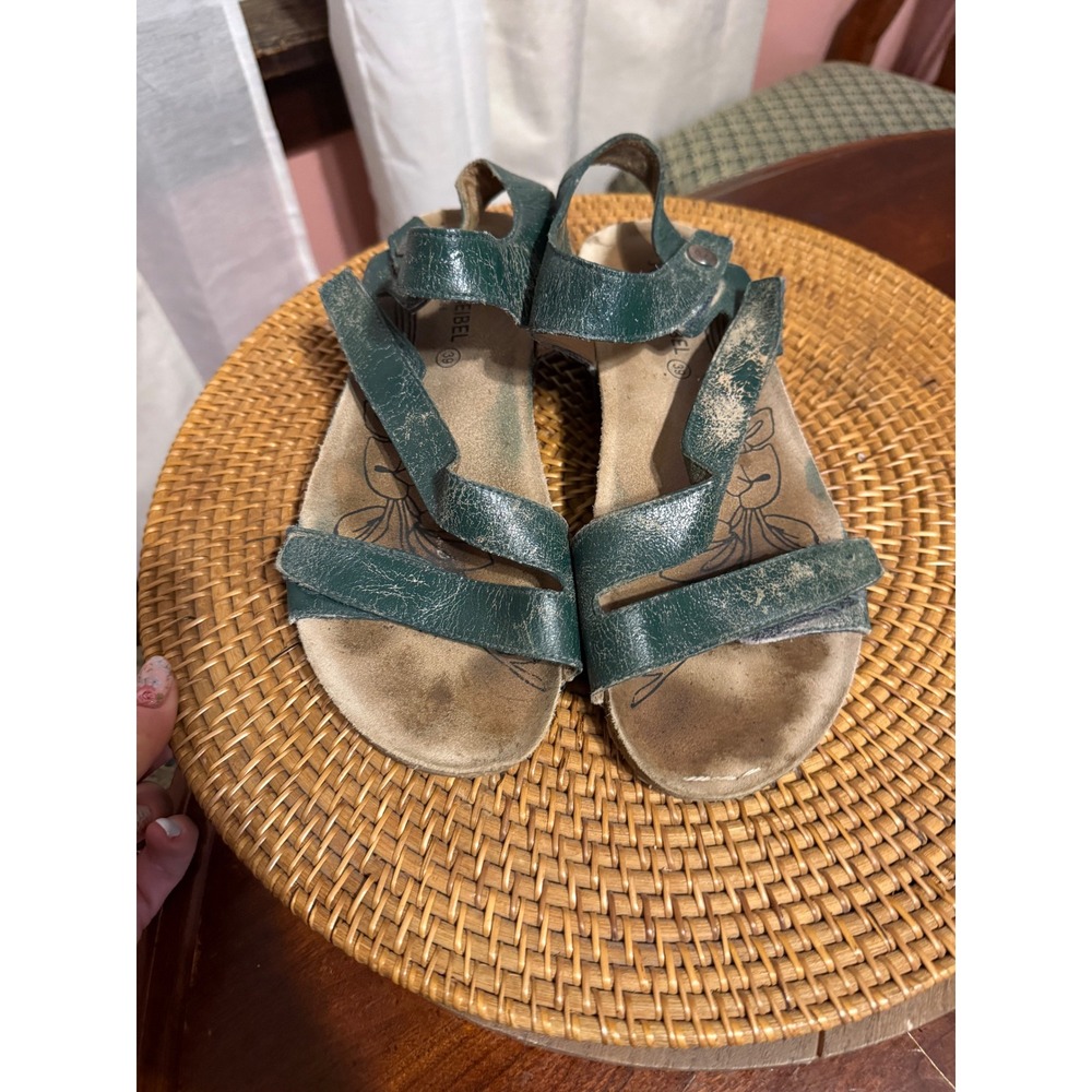 Josef Seibel Green Leather Strappy Slingback Sandals Women 39 Cork Footbed